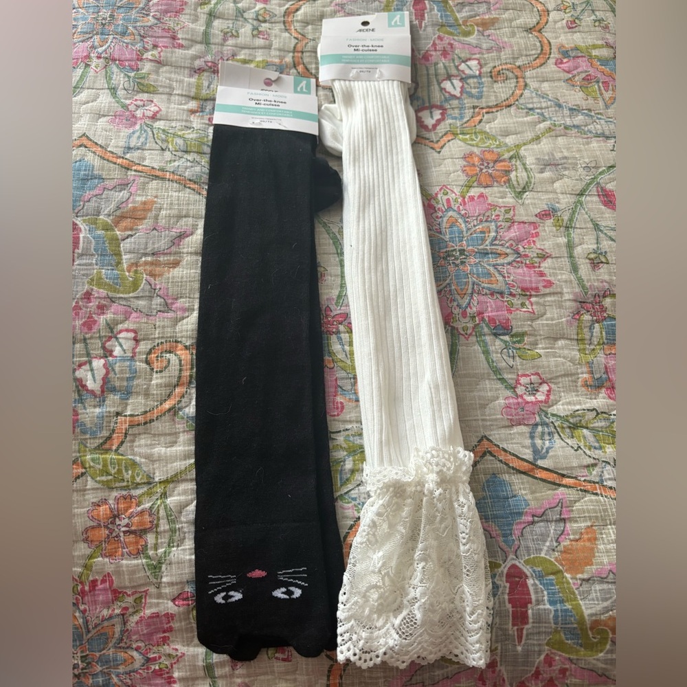 Brand New with tags Knee-length novelty fun socks, lace cat-themed